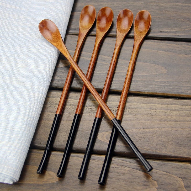 AOOSY Wooden Long Tea Spoons  AOOSY 9.13 inches 10 Pieces 100% Natural Wood Long Handle Drink Spoons Cocktail Stirrer Swizzle Sticks - Image 3